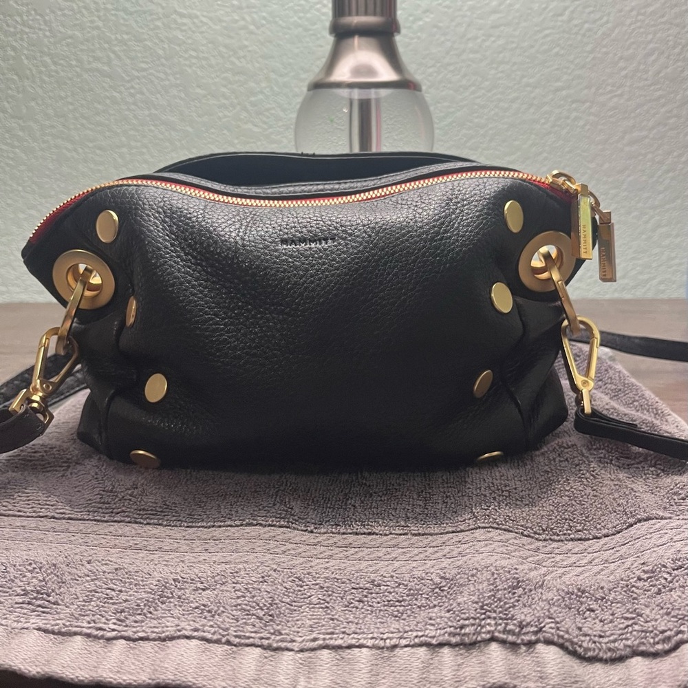 Black Leather Bag with Gold Accents